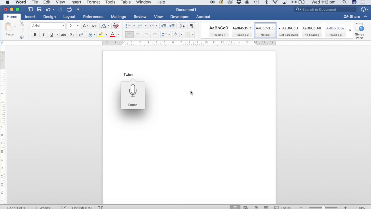 activate dictation in word for mac 2016